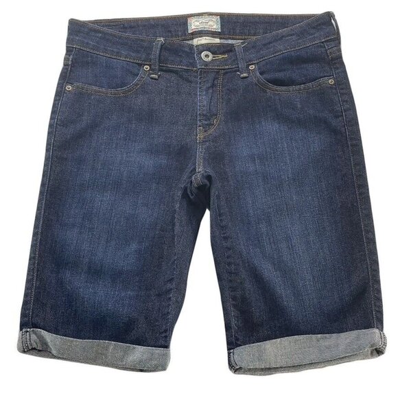 Levis Womens Bermuda Denim Shorts Size 4 Rolled Cuff Dark Wash - Picture 1 of 6